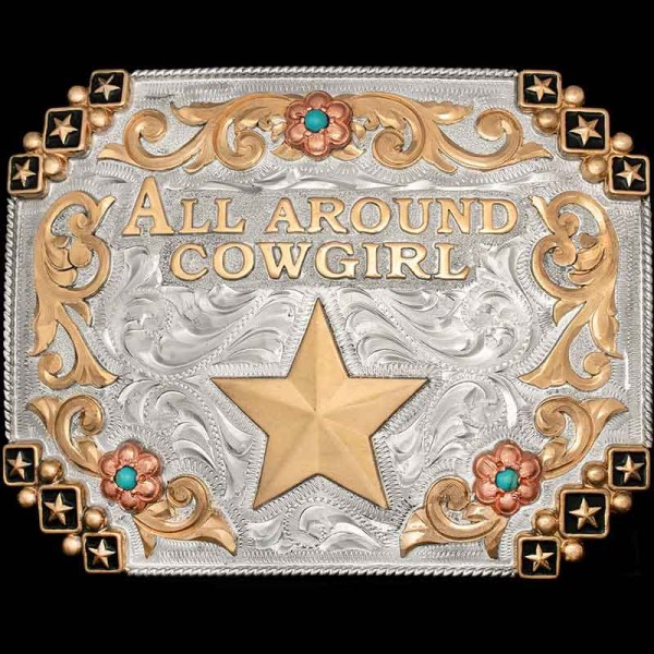 Whether you're a rodeo queen or an everyday adventurer, embrace the spirit of the West with the All Around Cowgirl Belt Buckle. Order yours now!